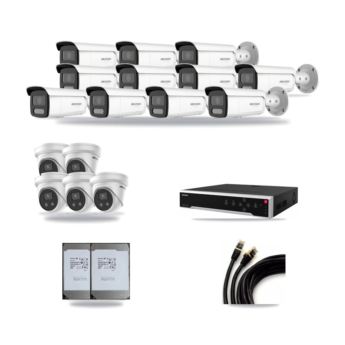 Hikvision 32-Channel 5MP – 4K CCTV Kit — 11 4K Bullet + 5 5MP Turret Cameras + 2× 14TB Recording - Image 1