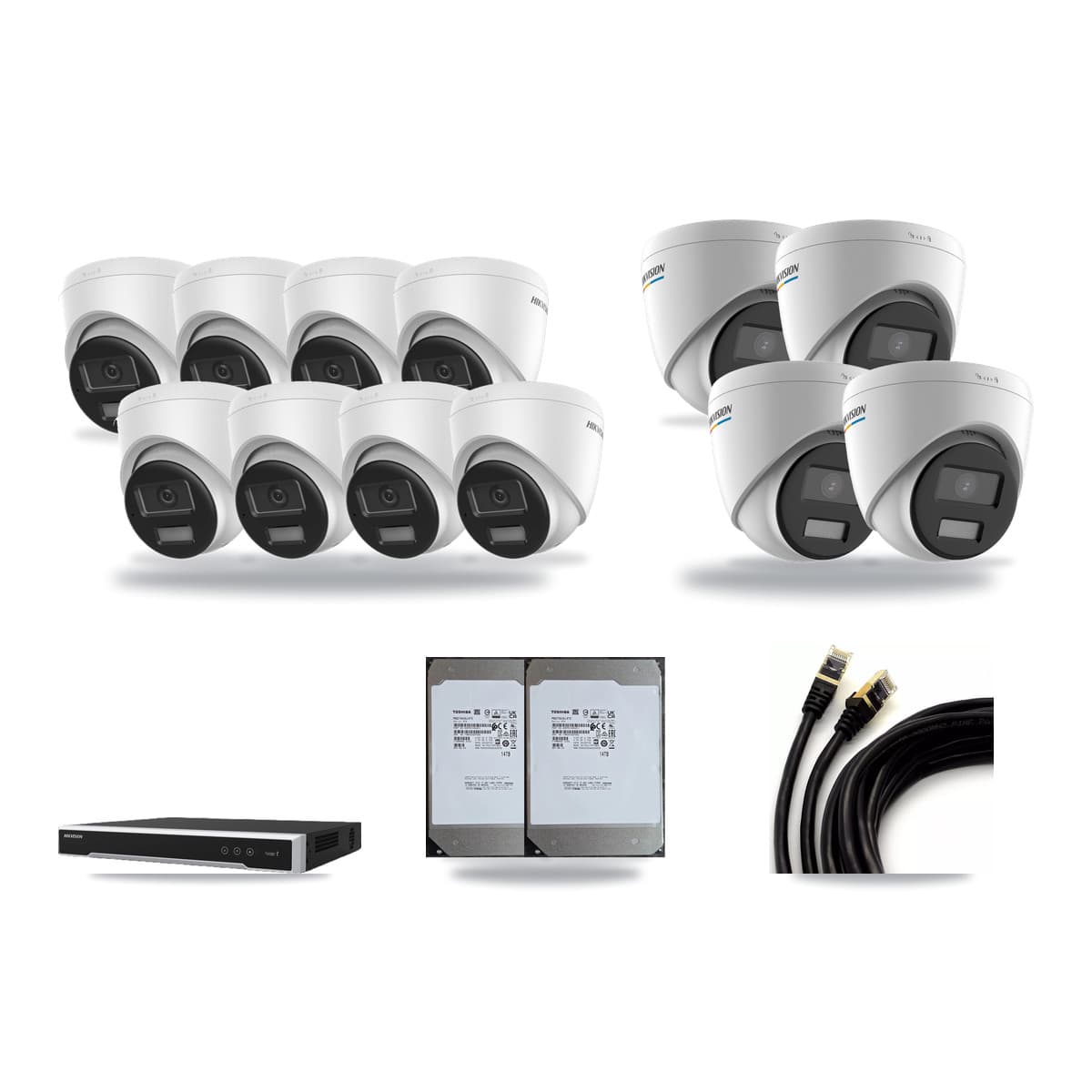 Hikvision 16-Channel 2MP – 4K CCTV Kit — 4 2MP + 8 4K Turret Cameras + 2× 14TB Recording (DS-7616NI-M2 Recorder) - Image 1