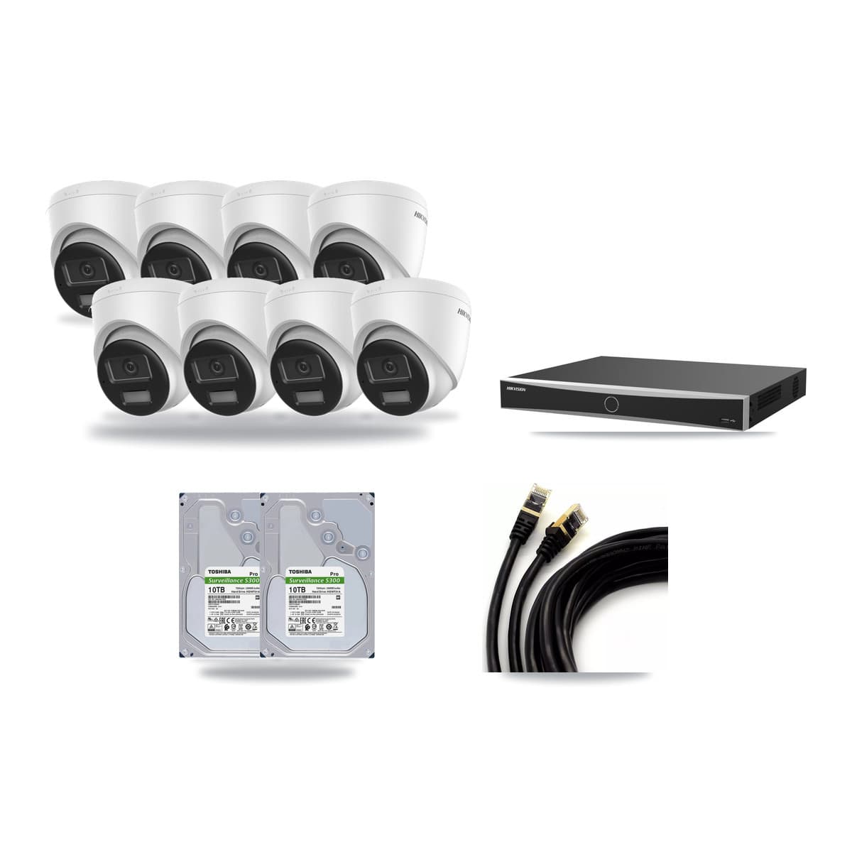 Hikvision 16-Channel 4K CCTV Kit — 8 DS-2CD1383G2-LIU Turret Cameras + 2× 10TB Recording (DS-7616NXI-K2/16P(E) Recorder) - Image 1