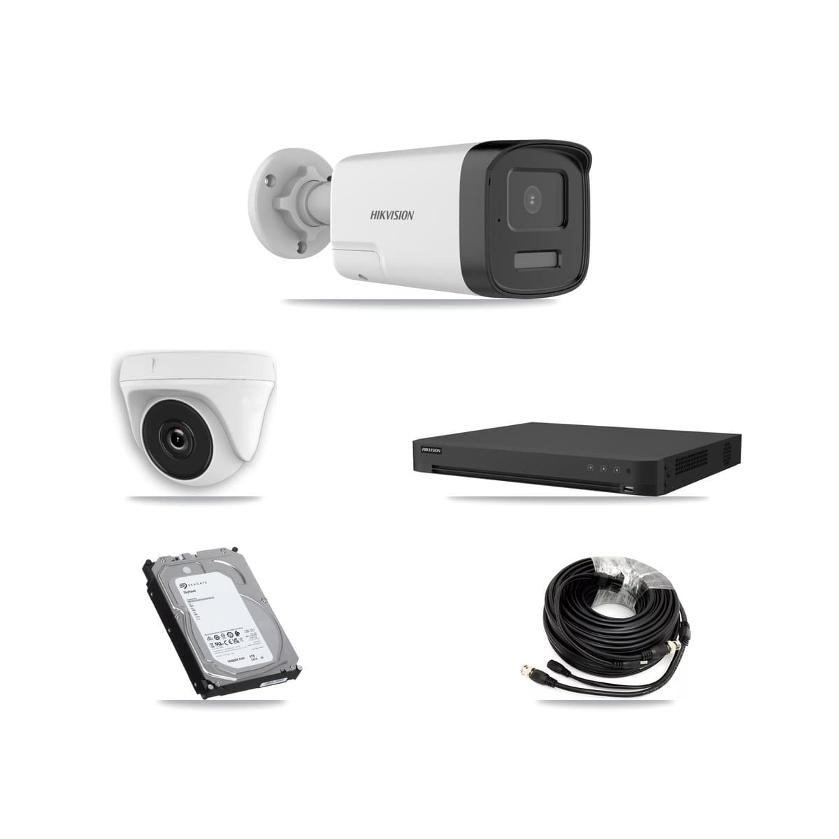 Hikvision 16-Channel 2MP – 5MP CCTV Kit — 3 DS-2CE17K0T 5MP Bullet + 3 White HDT-2MP-N20W 2MP Dome Cameras + 6TB Recording (IDS-7216HUHI Recorder)