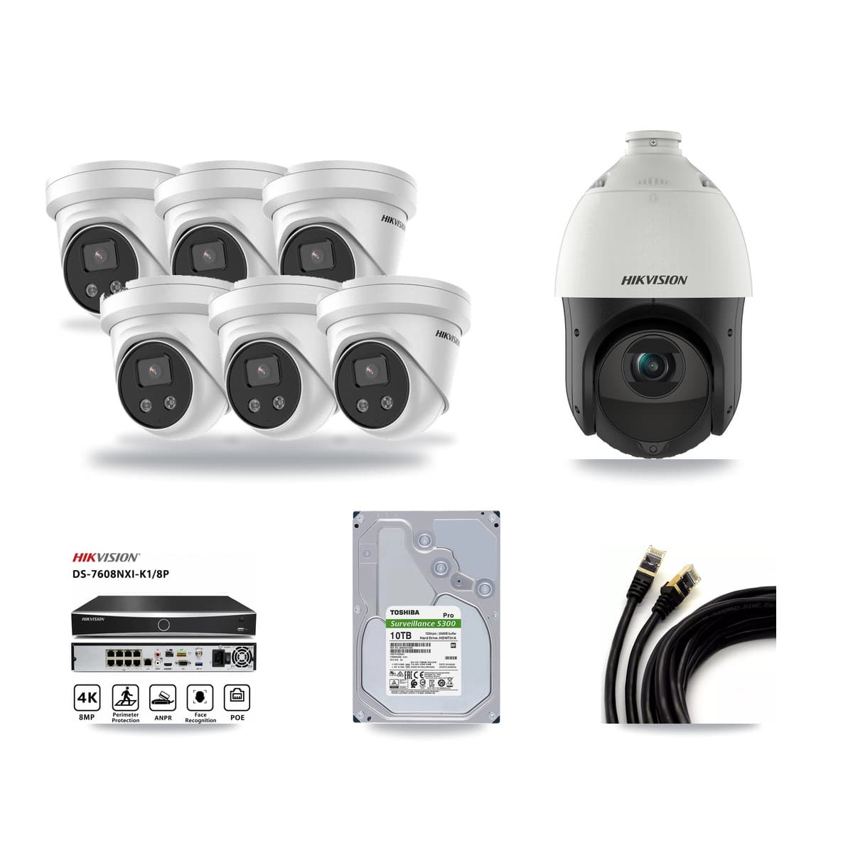 Hikvision 8-Channel 4MP – 5MP CCTV Kit — 6 5MP Turret + 1 4MP PTZ Cameras + 10TB Recording - Image 1