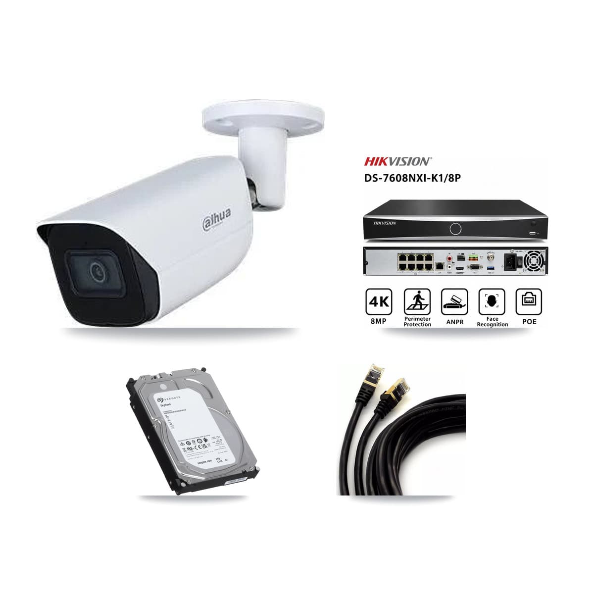 Dahua & Hikvision 8-Channel 5MP CCTV Kit — 5 Bullet Cameras + 6TB Recording (DS-7608NXI Recorder) - Image 1