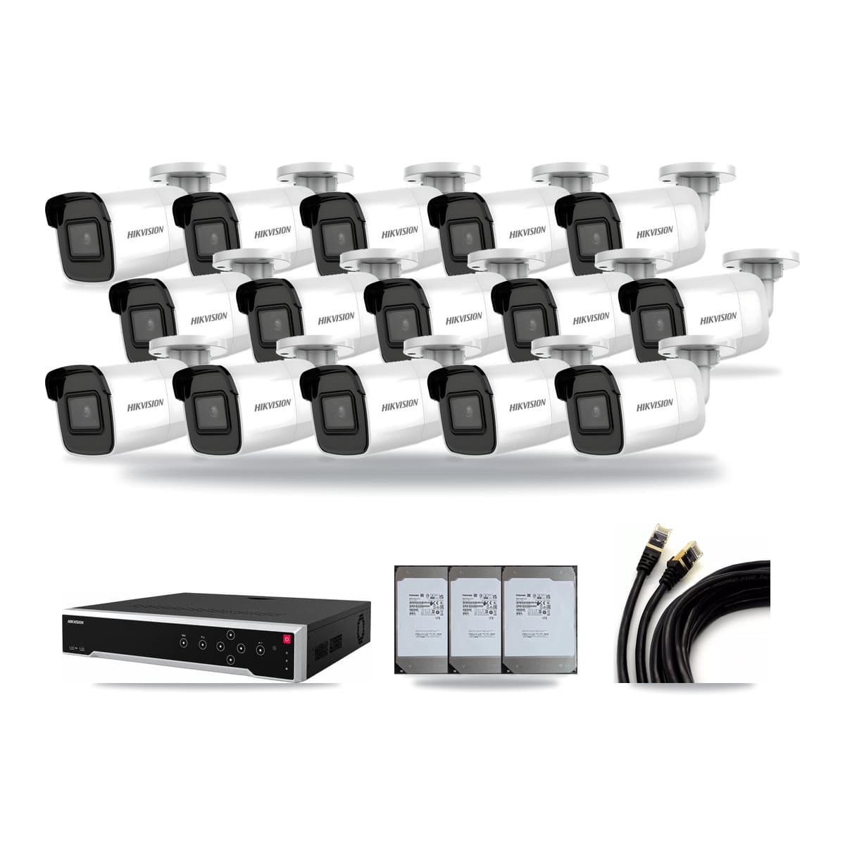 Hikvision 32-Channel 4K CCTV Kit — 15 Bullet Cameras + 3× 14TB Recording - Image 1