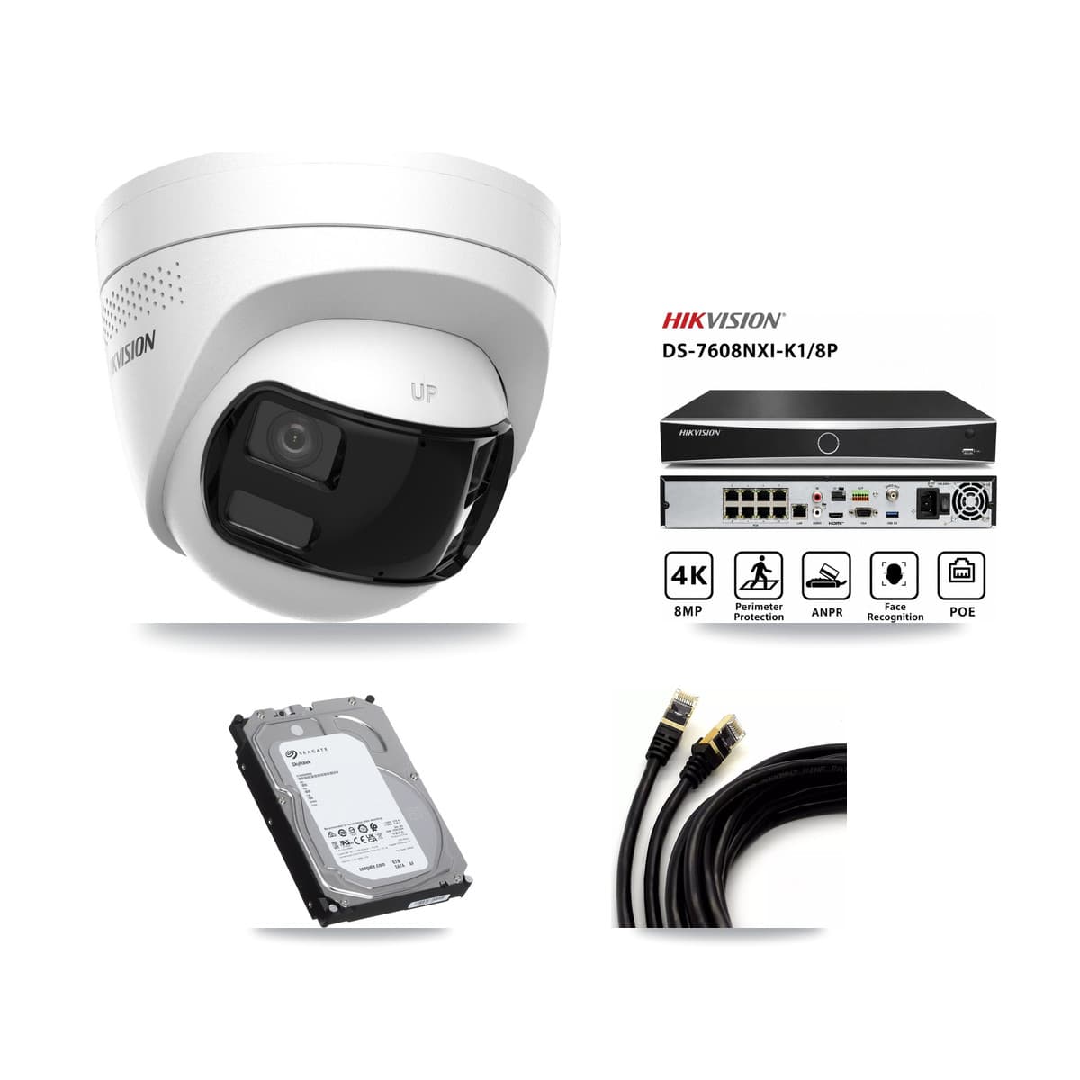 Hikvision 8-Channel 4K CCTV Kit — 4 DS-2CD1383G2P Turret Cameras + 6TB Recording