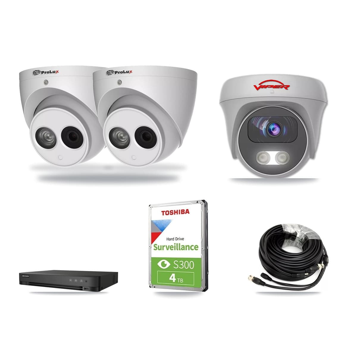 4-Channel 4MP – 5MP CCTV Kit — 2 4MP Turret + 1 White 5MP Cameras + 4TB Recording (DS-7204HUHI Recorder) - Image 1