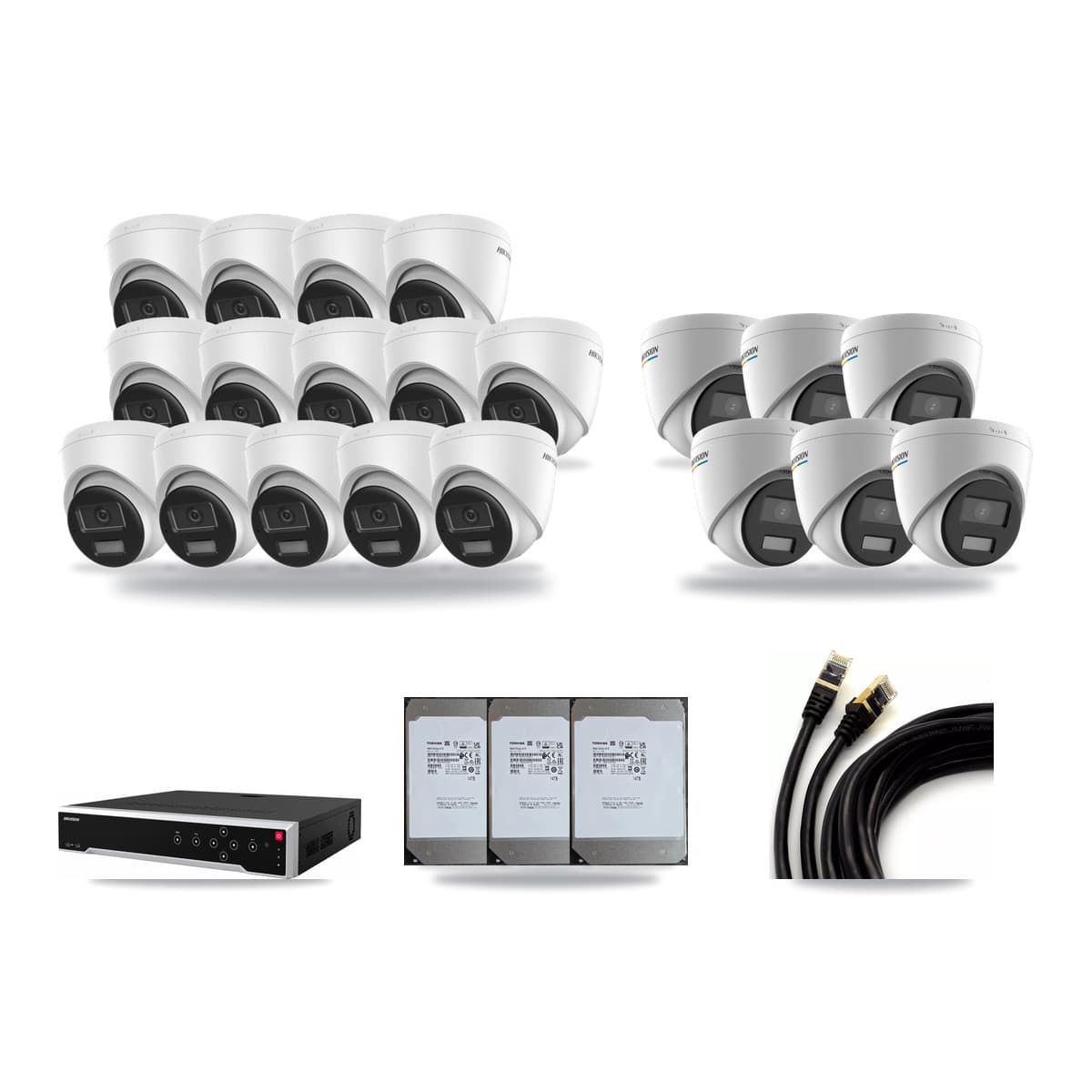 Hikvision 32-Channel 2MP – 4K CCTV Kit — 6 2MP + 14 4K Turret Cameras + 3× 14TB Recording - Image 1