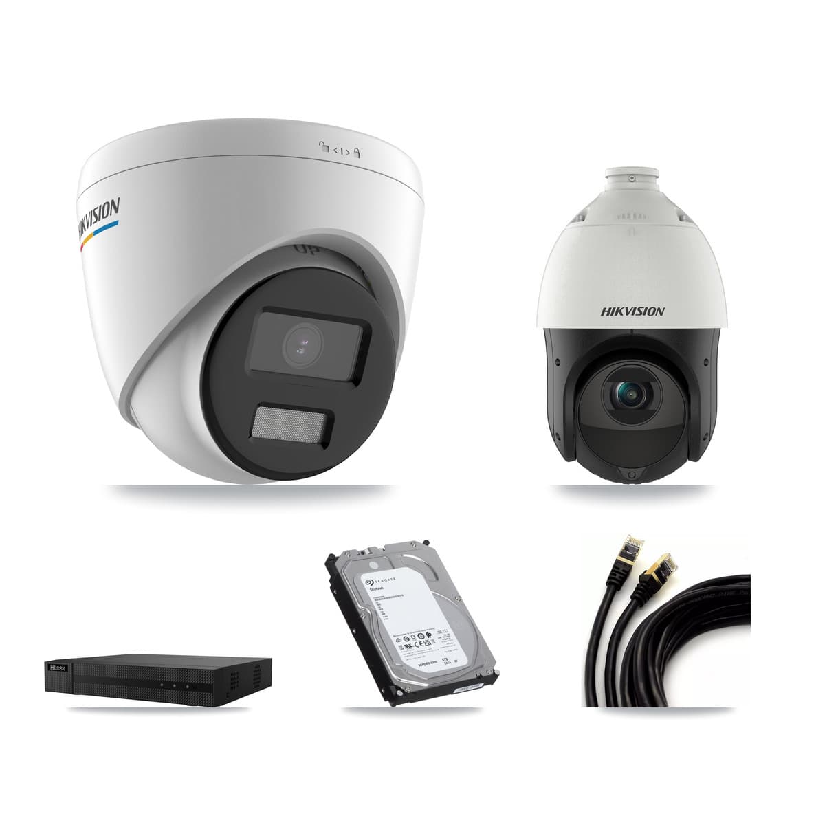 Hikvision & HiLook 8-Channel 2MP – 4MP CCTV Kit — 7 2MP Turret + 1 4MP PTZ Cameras + 6TB Recording (NVR-108MH-D Recorder) - Image 1