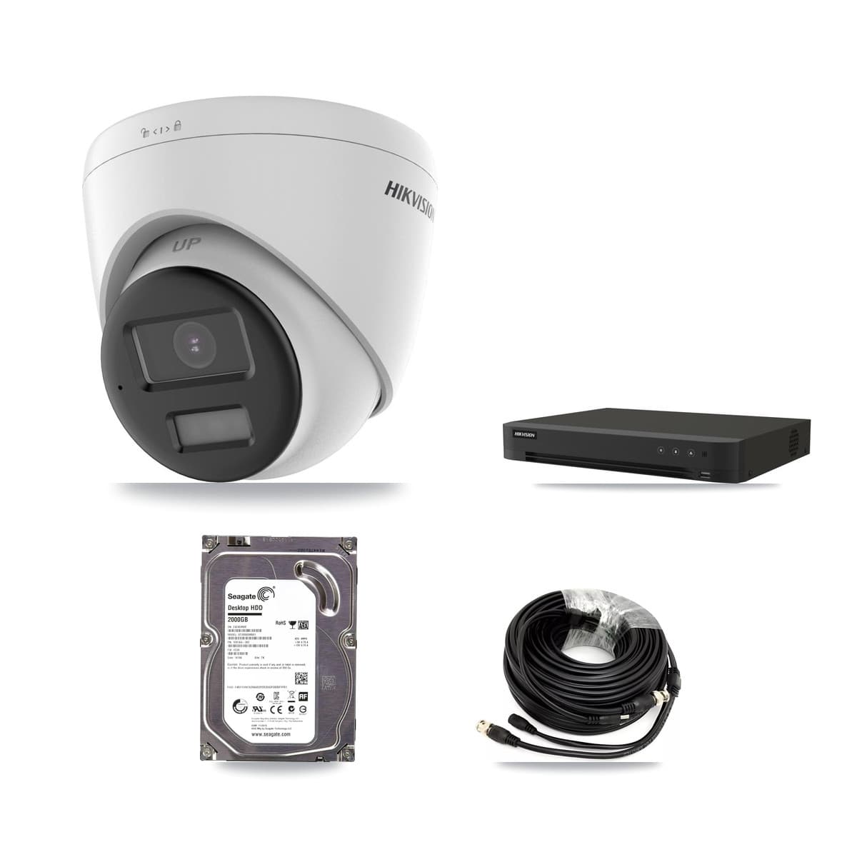 Hikvision 8-Channel 5MP CCTV Kit — 6 DS-2CE78K0T-LPTS Turret Cameras + 2TB Recording (IDS-7208HUHI-M1/XT Recorder)
