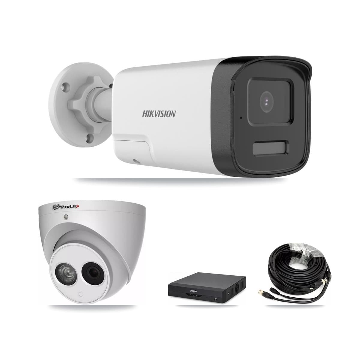 4-Channel 4MP – 5MP CCTV Kit — 1 DS-2CE17K0T 5MP Bullet + 1 PXC-612C4W-A 4MP Turret Cameras + 3TB Recording (DH-XVR5104HS Recorder)