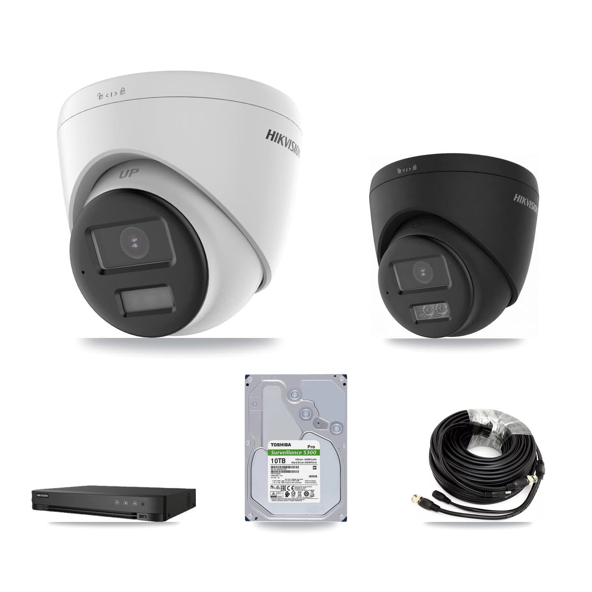 Hikvision 8-Channel 5MP – 4K CCTV Kit — 4 DS-2CE78K0T-LPTS 5MP + 4 Black DS-2CE78U0T-LTS-BLACK 4K Turret Cameras + 10TB Recording (IDS-7208HUHI-M1/E Recorder)