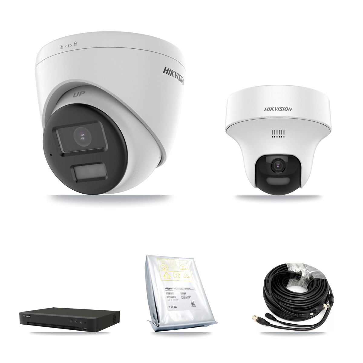 Hikvision 8-Channel 5MP CCTV Kit — 1 DS-2CE70K0T-PTLTS + 5 DS-2CE78K0T-LPTS Turret Cameras + 8TB Recording (IDS-7208HUHI-M1/XT Recorder)