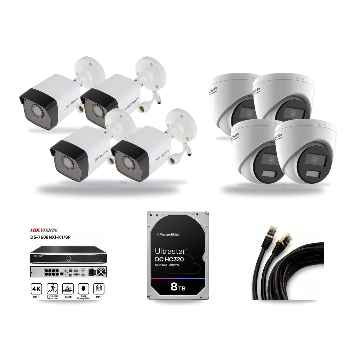 Hikvision 8-Channel 2MP – 5MP CCTV Kit — 4 5MP Bullet + 4 2MP Turret Cameras + 8TB Recording - Image 1