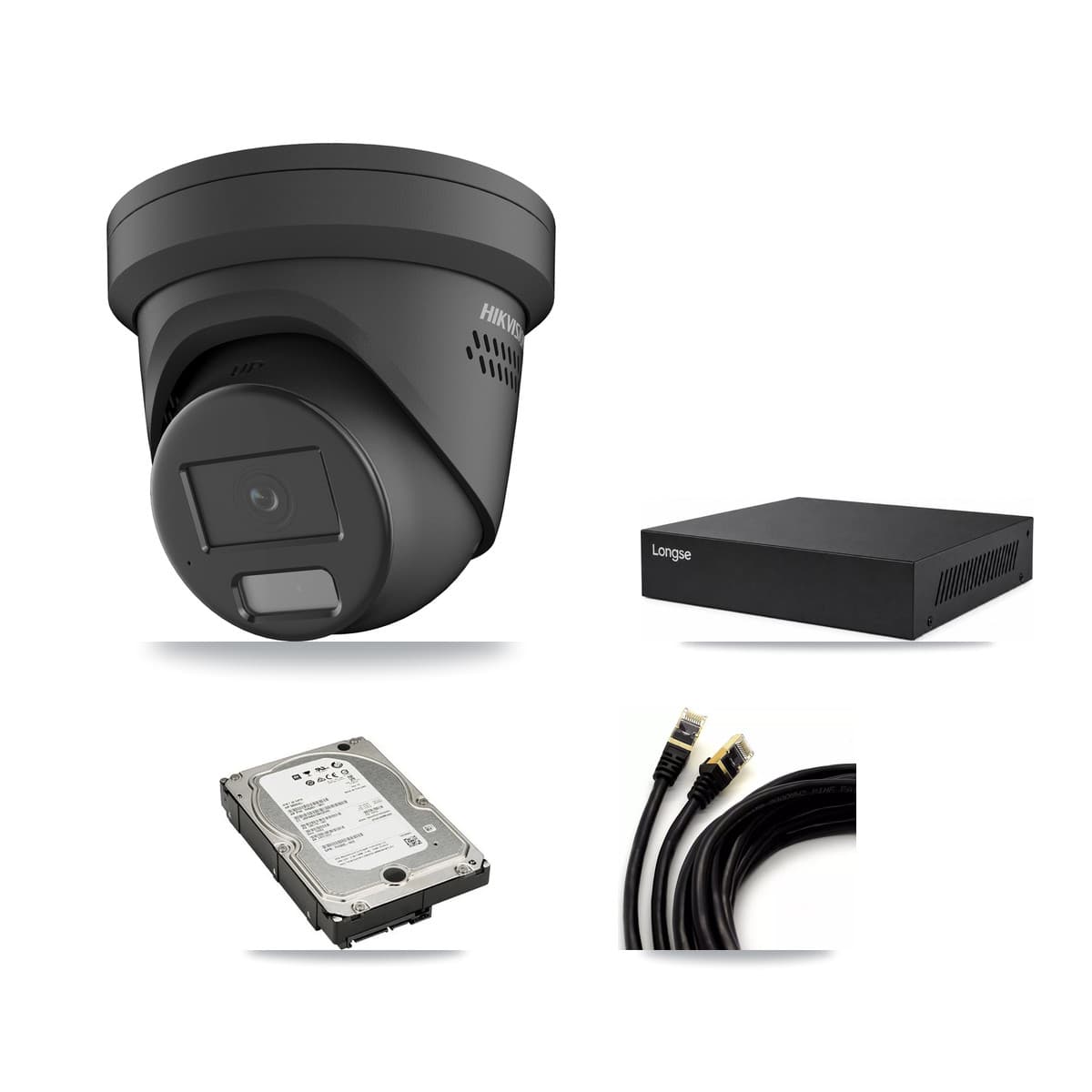 Hikvision & Longse 8-Channel 4MP CCTV Kit — 4 Black Turret Cameras + 5TB Recording