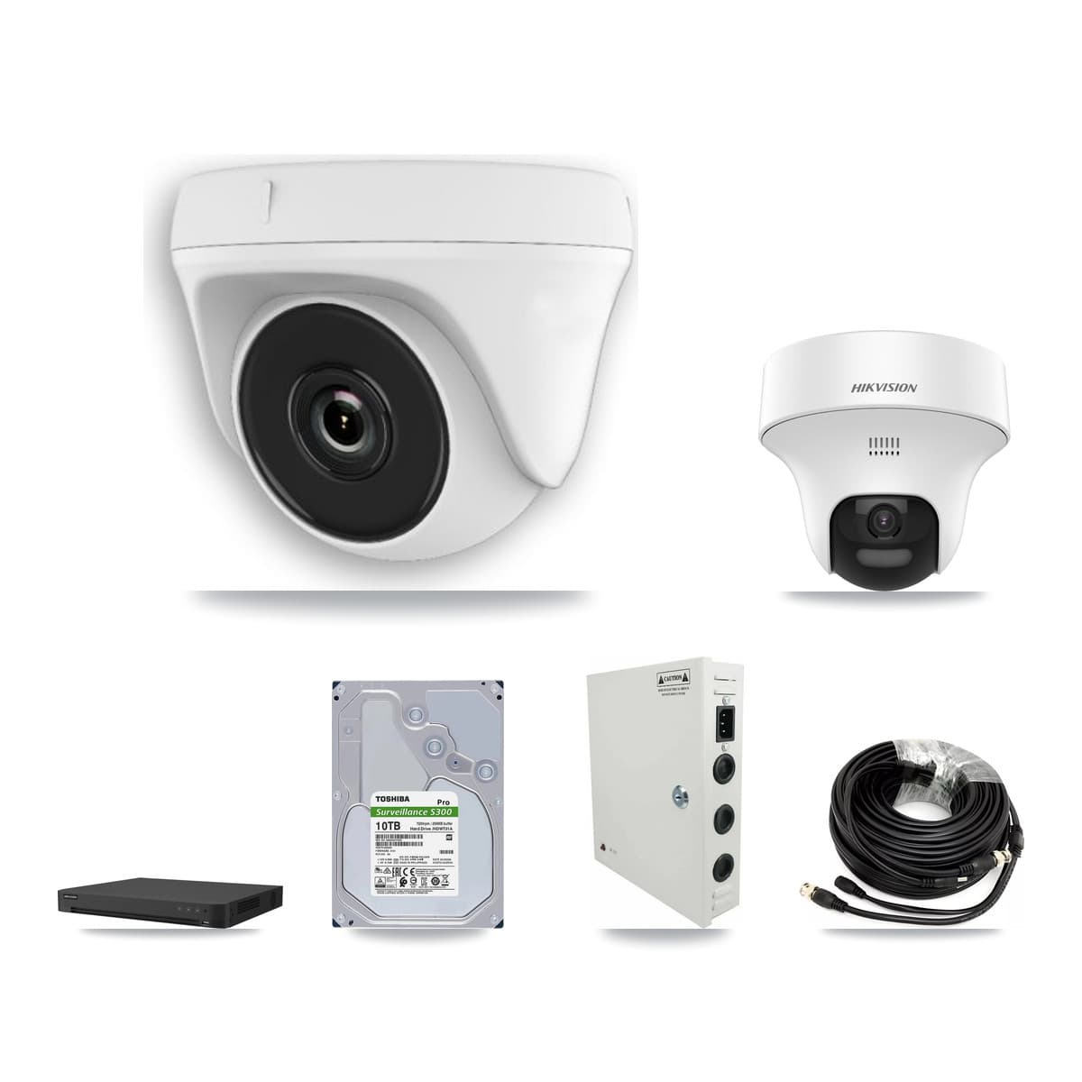 Hikvision 32-Channel 2MP – 5MP CCTV Kit — 1 DS-2CE70K0T 5MP Turret + 31 White HDT-2MP-N20W 2MP Dome Cameras + 2× 10TB Recording