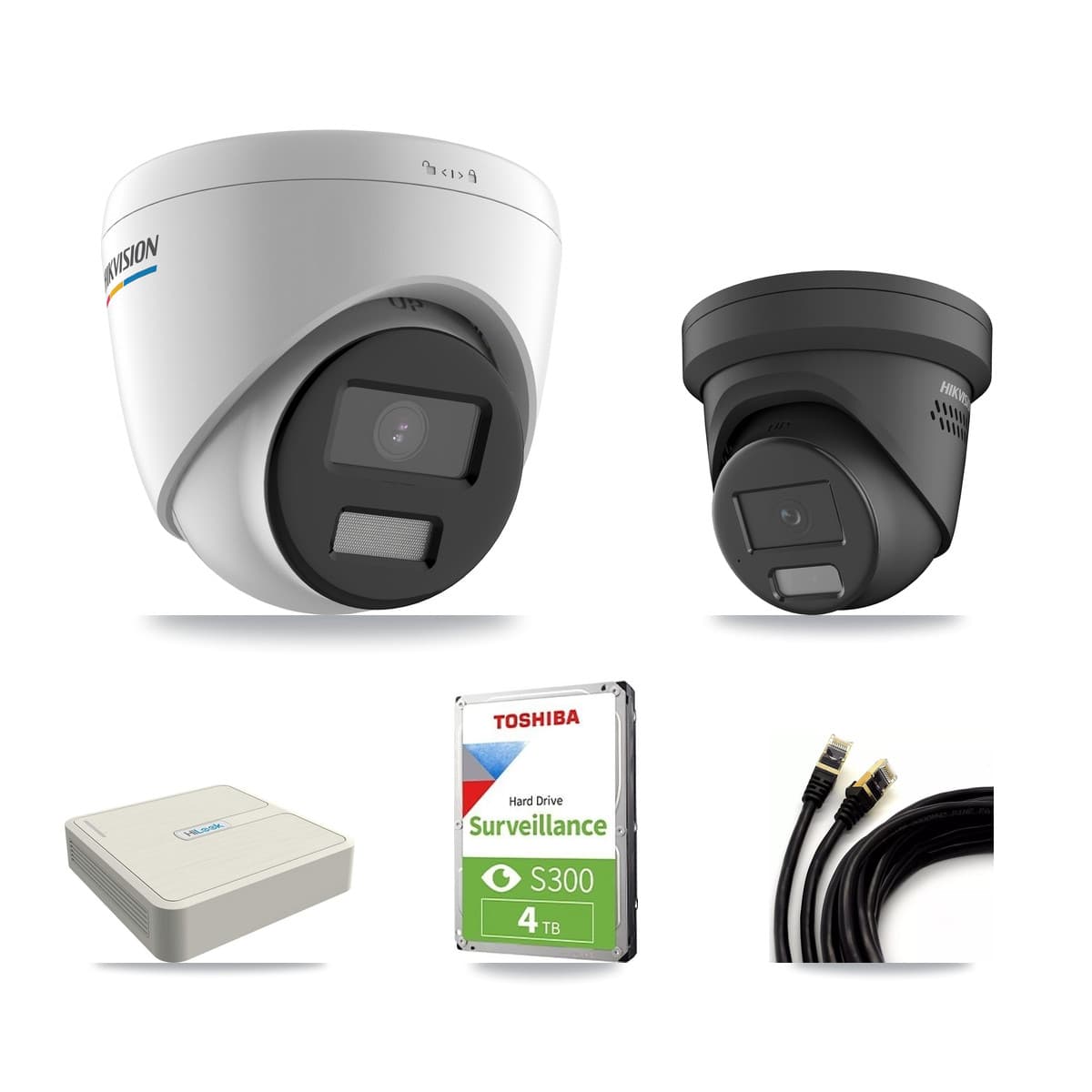 Hikvision & HiLook 8-Channel 2MP – 4MP CCTV Kit — 2 2MP + 2 Black 4MP Turret Cameras + 4TB Recording