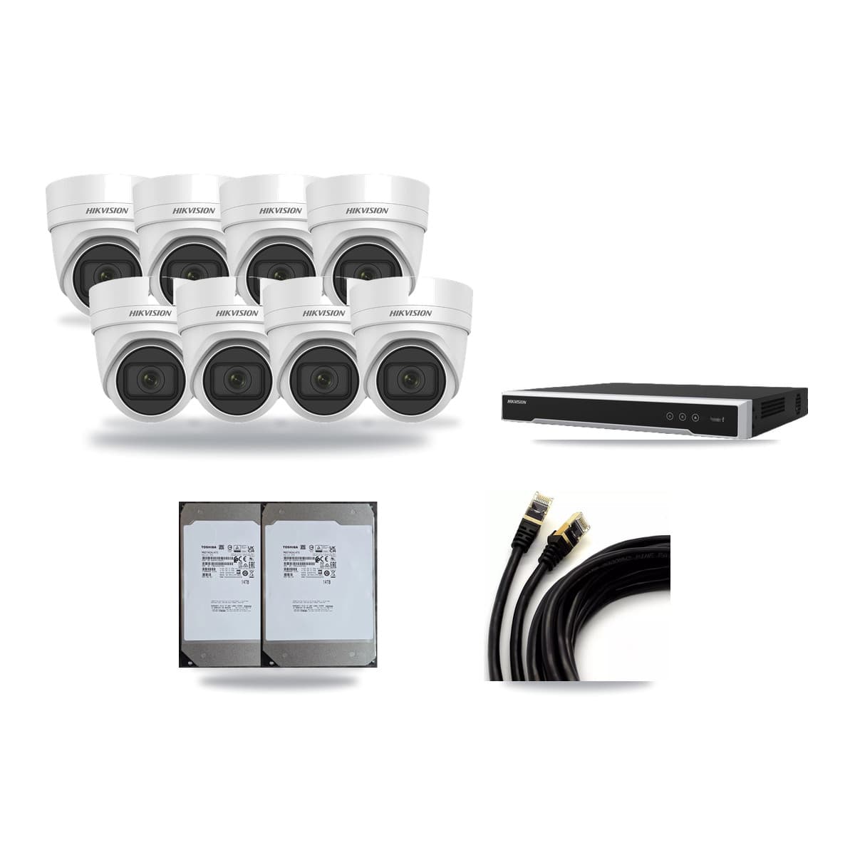 Hikvision 8-channel CCTV kit: 8 cameras (8× 4K Turret), 2× 14TB hard drive
