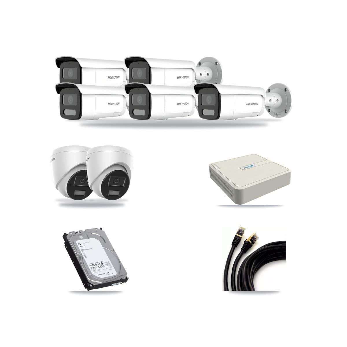 Hikvision & HiLook 8-Channel 4MP CCTV Kit — 2 DS-2CD1343G2 Turret + 5 DS-2CD2T47G2H Bullet Cameras + 6TB Recording - Image 1