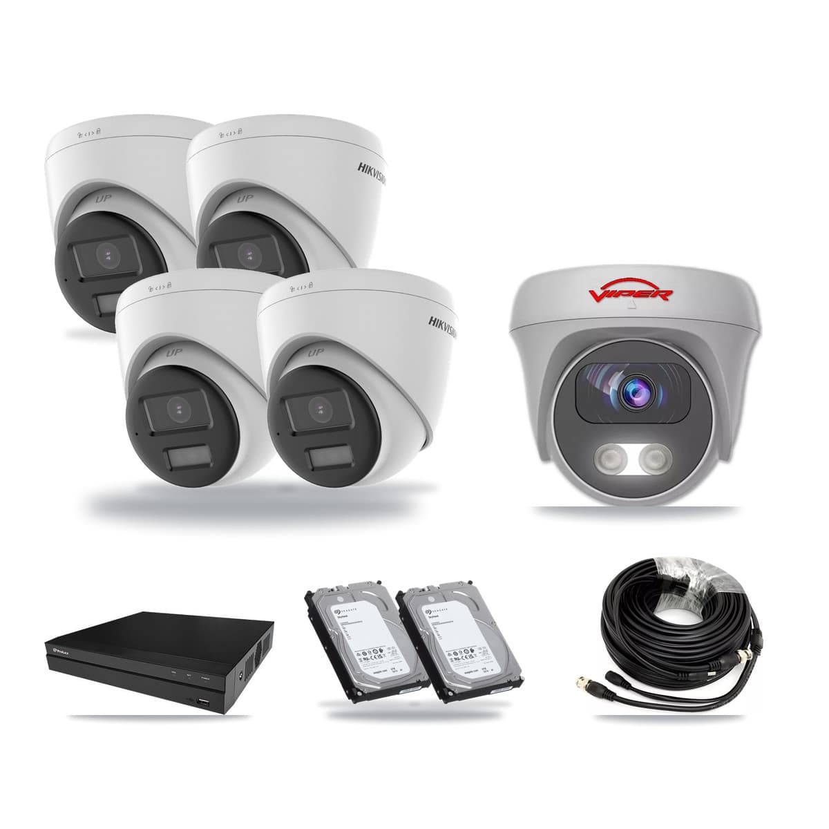 8-Channel 5MP – 4K CCTV Kit — 4 4K Turret + 1 White 5MP Cameras + 2× 6TB Recording - Image 1