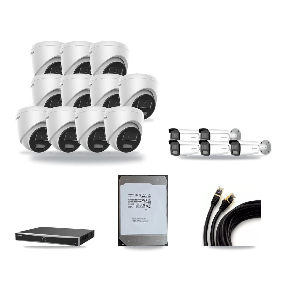 Hikvision 16-Channel 4MP CCTV Kit — 11 Turret + 5 Bullet Cameras + 14TB Recording (DS-7616NXI Recorder) - Image 1