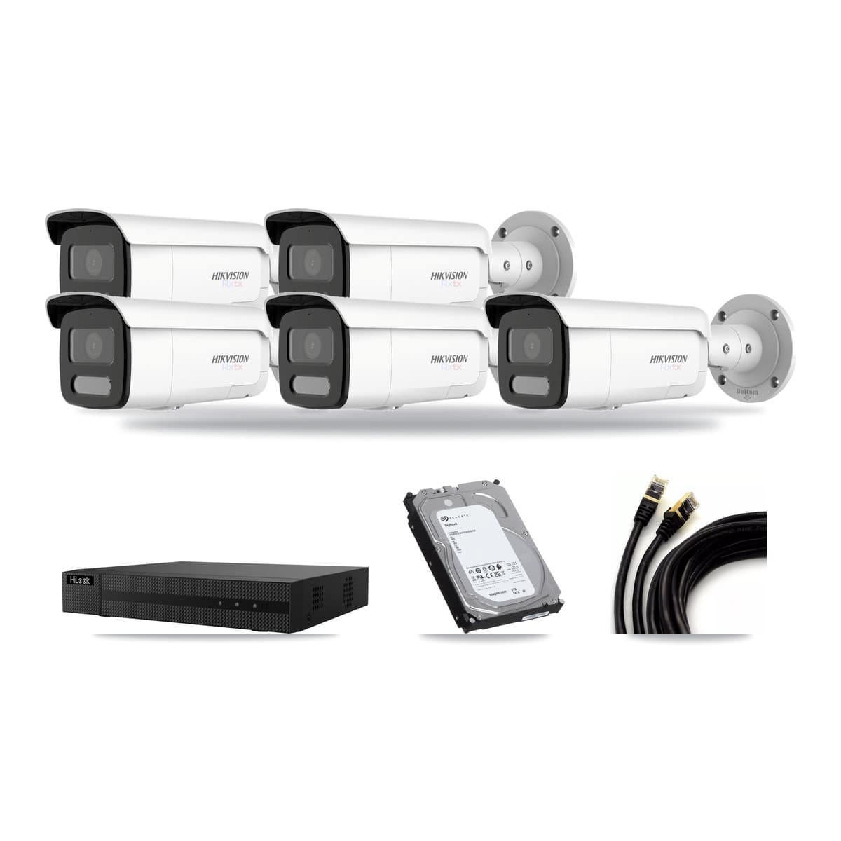 Hikvision & HiLook 8-Channel 4K CCTV Kit — 5 White Bullet Cameras + 6TB Recording - Image 1