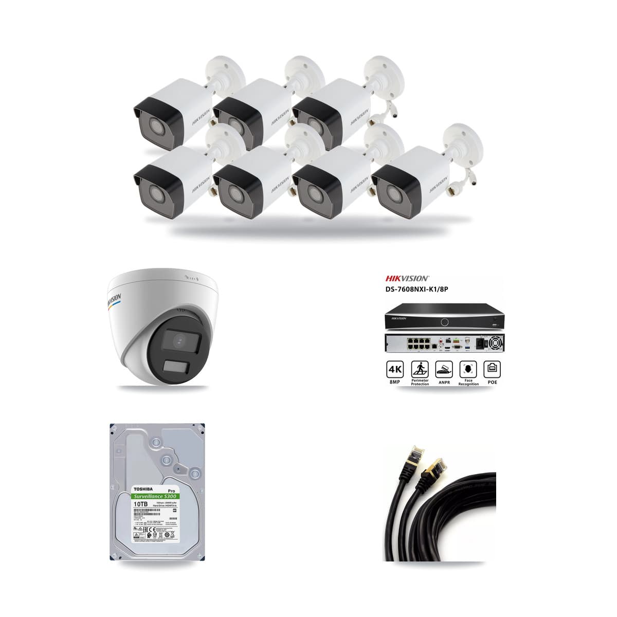 Hikvision 8-Channel 2MP – 5MP CCTV Kit — 7 5MP Bullet + 1 2MP Turret Cameras + 10TB Recording - Image 1