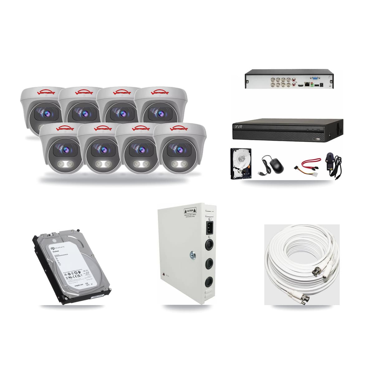 8-Channel 5MP CCTV Kit — 8 White Viper Cameras + 6TB Recording (XVR-3108AD Recorder) - Image 1