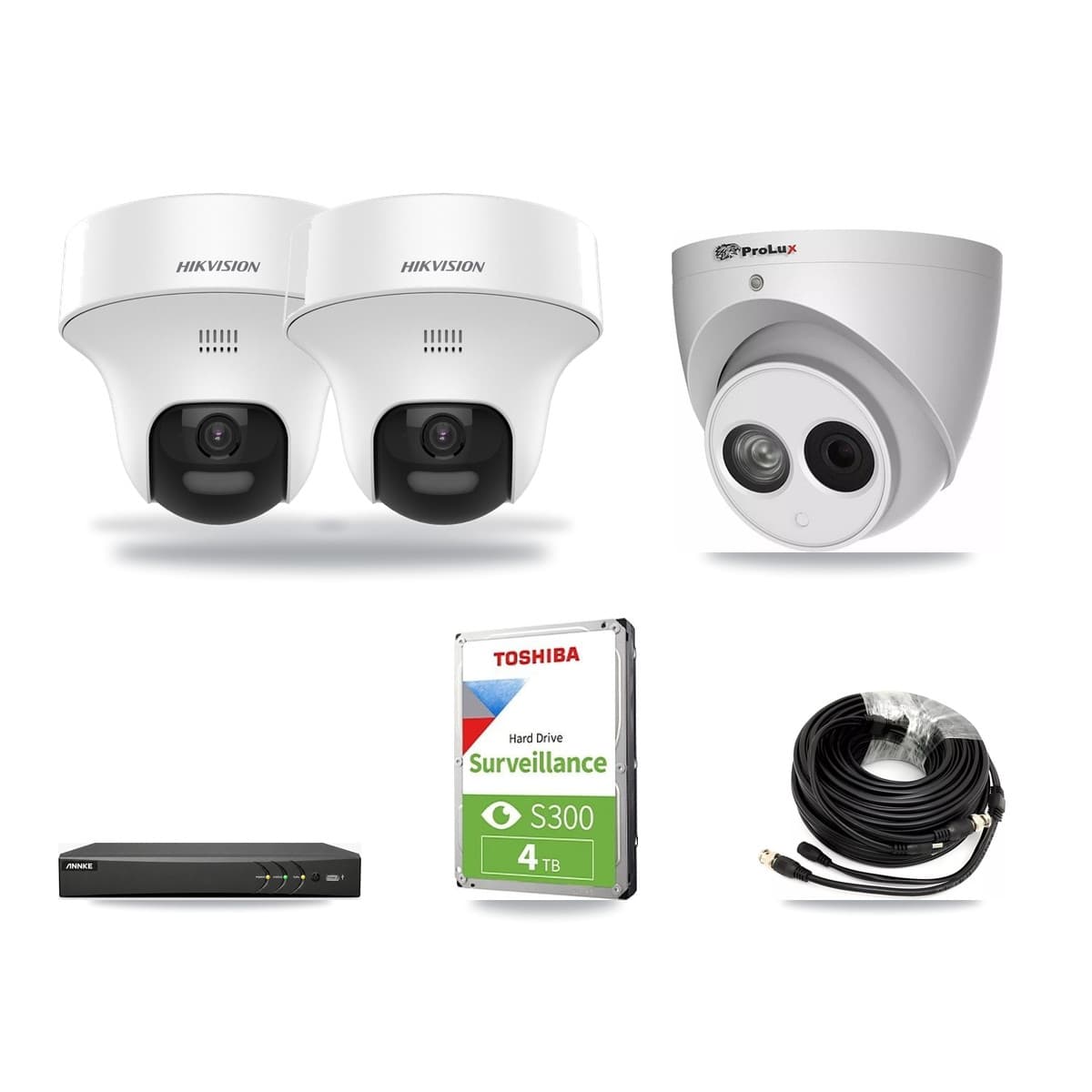4-Channel 4MP – 5MP CCTV Kit — 2 DS-2CE70K0T 5MP + 1 PXC-612C4W-A 4MP Turret Cameras + 4TB Recording (AN-DV4-8MP Recorder) - Image 1