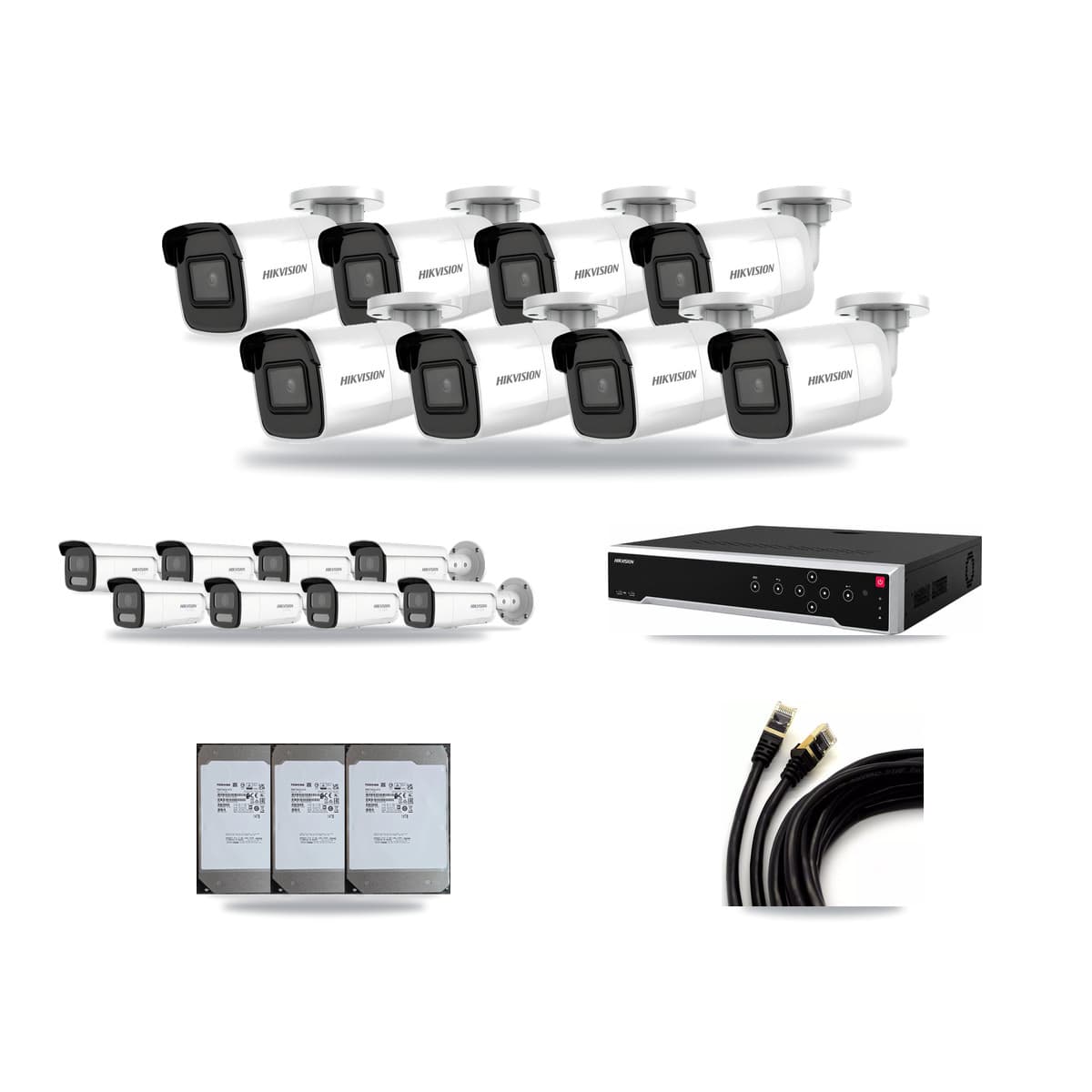 Hikvision 32-Channel 4K CCTV Kit — 8 DS-2CD2085G1 + 8 DS-2CD2T87G2H Bullet Cameras + 3× 14TB Recording - Image 1