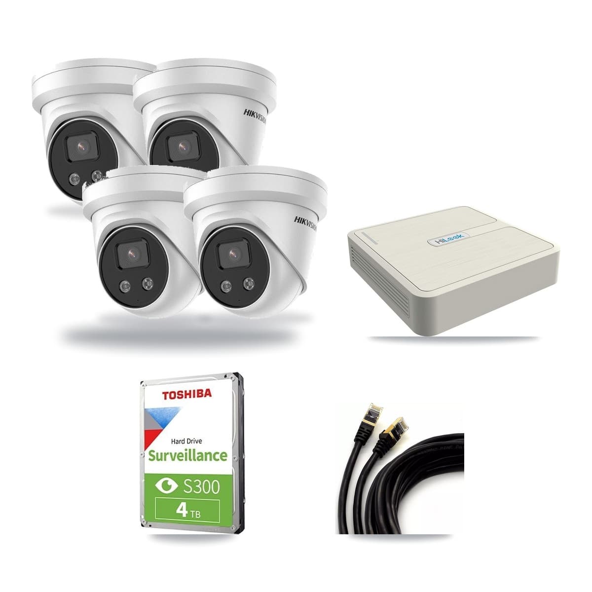 Hikvision & HiLook 8-Channel 5MP CCTV Kit — 4 Turret Cameras + 4TB Recording (NVR-108H-D Recorder) - Image 1