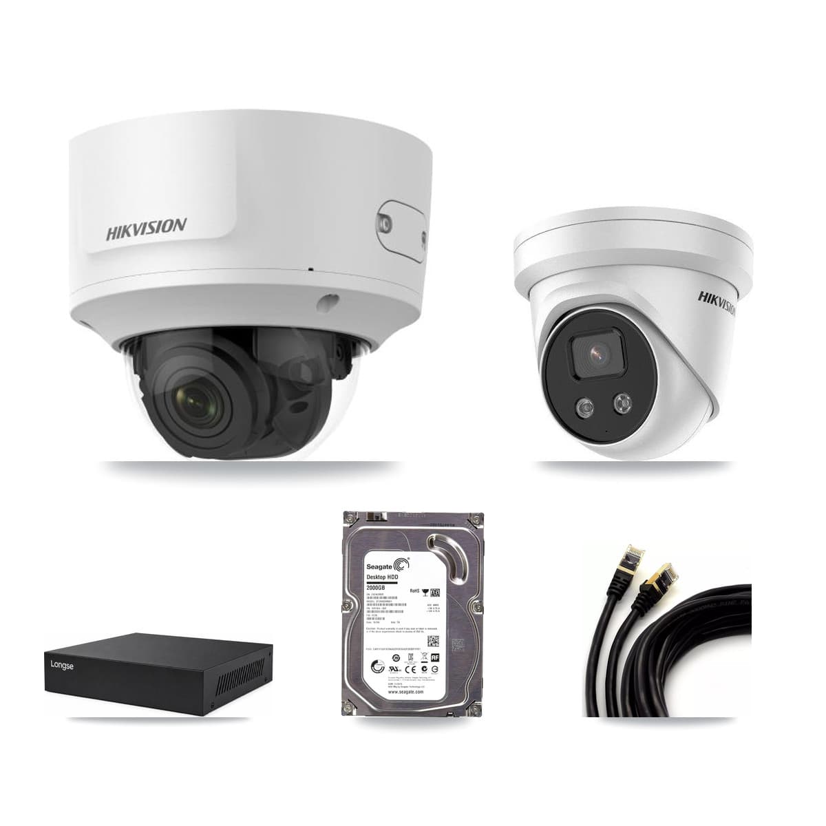 Hikvision & Longse 8-Channel 2MP – 5MP CCTV Kit — 1 2MP Dome + 1 5MP Turret Cameras + 2TB Recording - Image 1