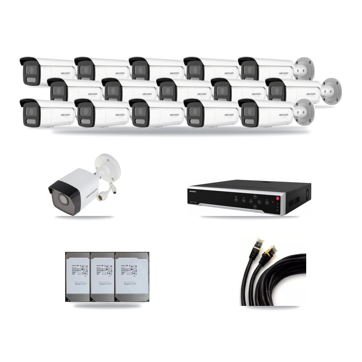 Hikvision 32-Channel 5MP – 4K CCTV Kit — 1 5MP + 15 4K Bullet Cameras + 3× 14TB Recording - Image 1