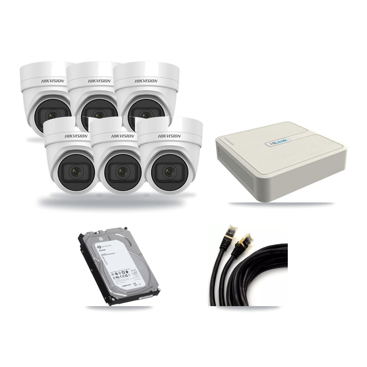 Hikvision & HiLook 8-Channel 4MP CCTV Kit — 6 DS-2CD2H45FWD Turret Cameras + 6TB Recording (NVR-108H-D Recorder) - Image 1
