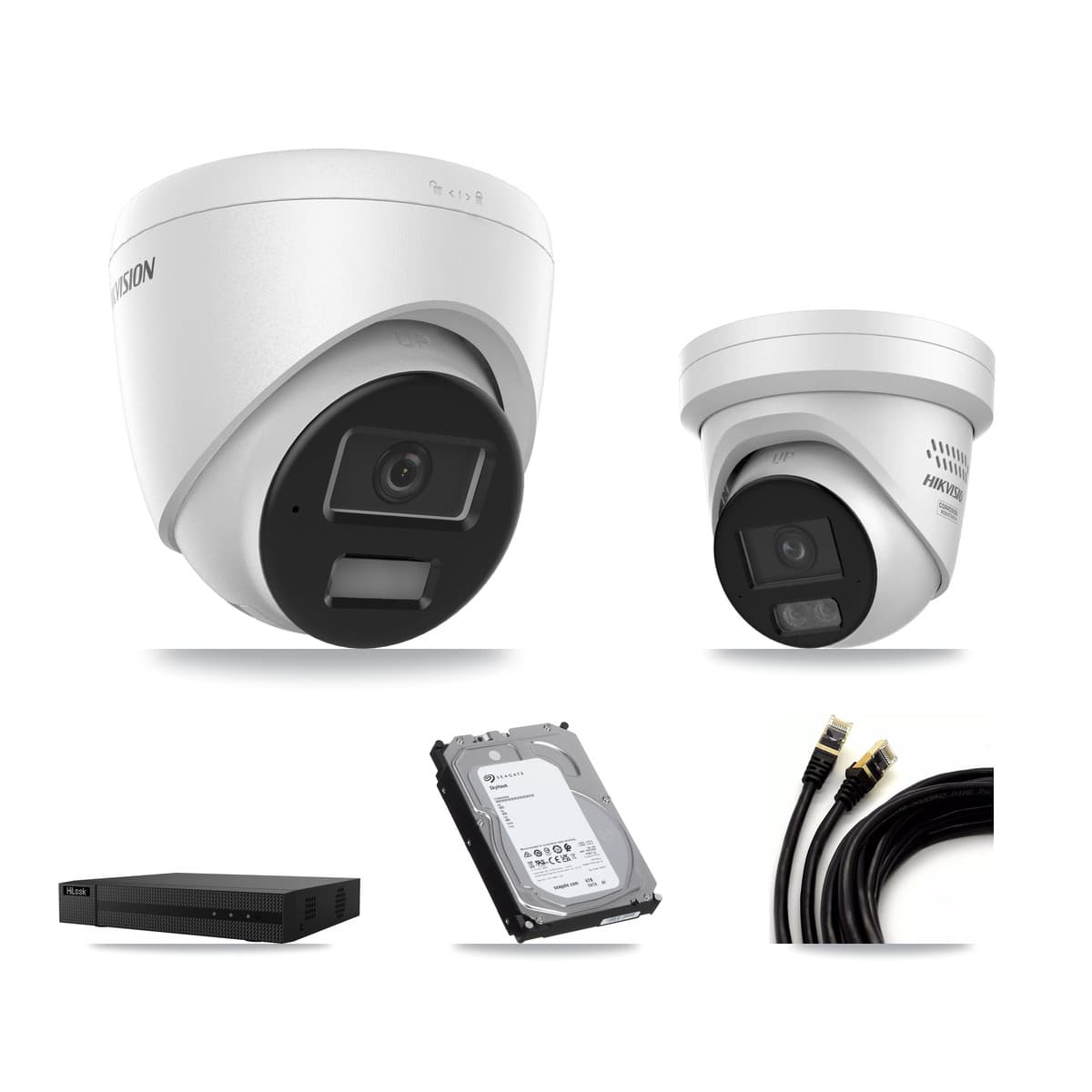 Hikvision & HiLook 8-Channel 4MP CCTV Kit — 4 DS-2CD1343G2 + 4 DS-2CD2347G3 Turret Cameras + 6TB Recording