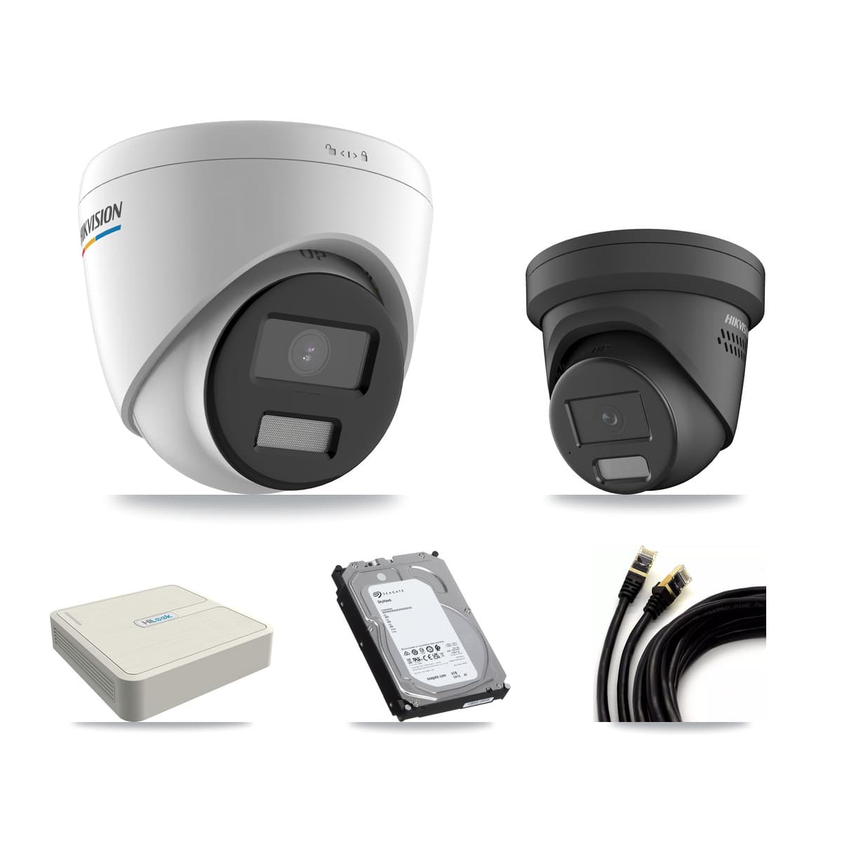 Hikvision & HiLook 8-Channel 2MP – 4MP CCTV Kit — 7 2MP + 1 Black 4MP Turret Cameras + 6TB Recording