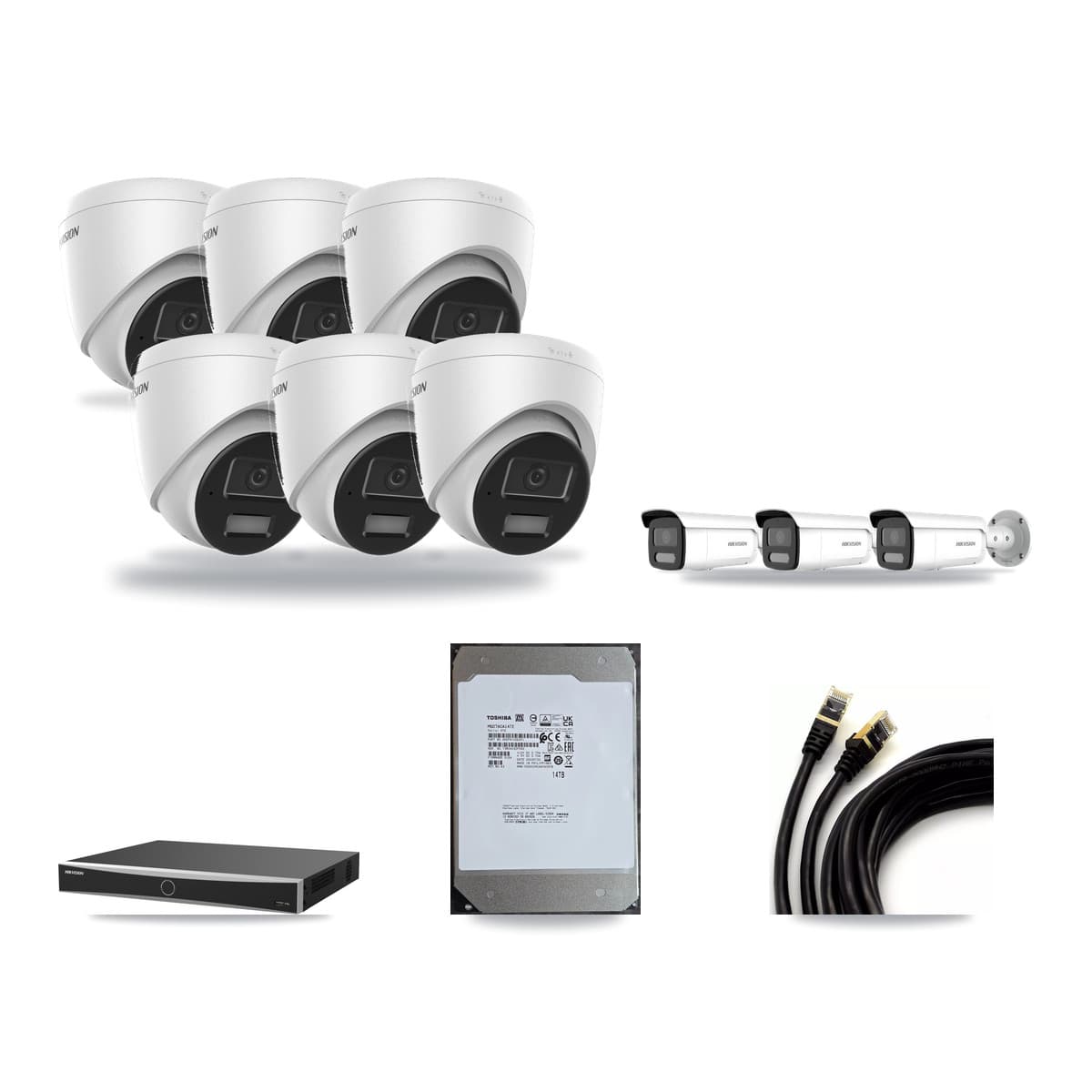 Hikvision 16-Channel 4MP CCTV Kit — 6 DS-2CD1343G2 Turret + 3 DS-2CD2T47G2H Bullet Cameras + 14TB Recording - Image 1