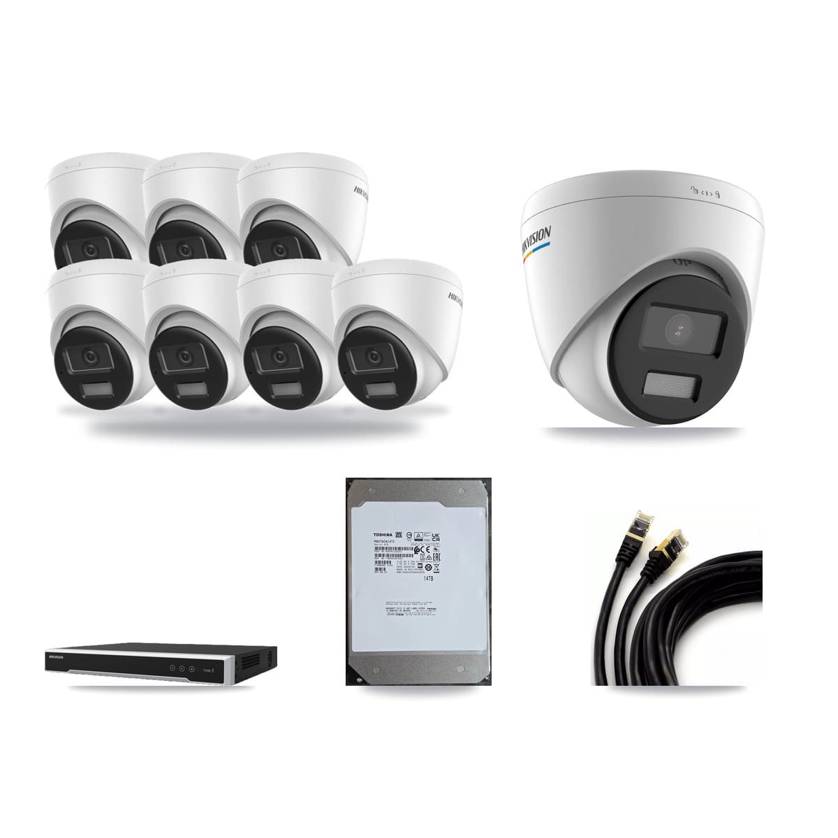Hikvision 16-Channel 2MP – 4K CCTV Kit — 1 2MP + 7 4K Turret Cameras + 14TB Recording (DS-7616NI-M2 Recorder) - Image 1