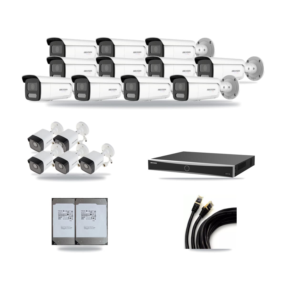 Hikvision 16-Channel 5MP – 4K CCTV Kit — 5 5MP + 11 White 4K Bullet Cameras + 2× 14TB Recording (DS-7616NXI Recorder) - Image 1