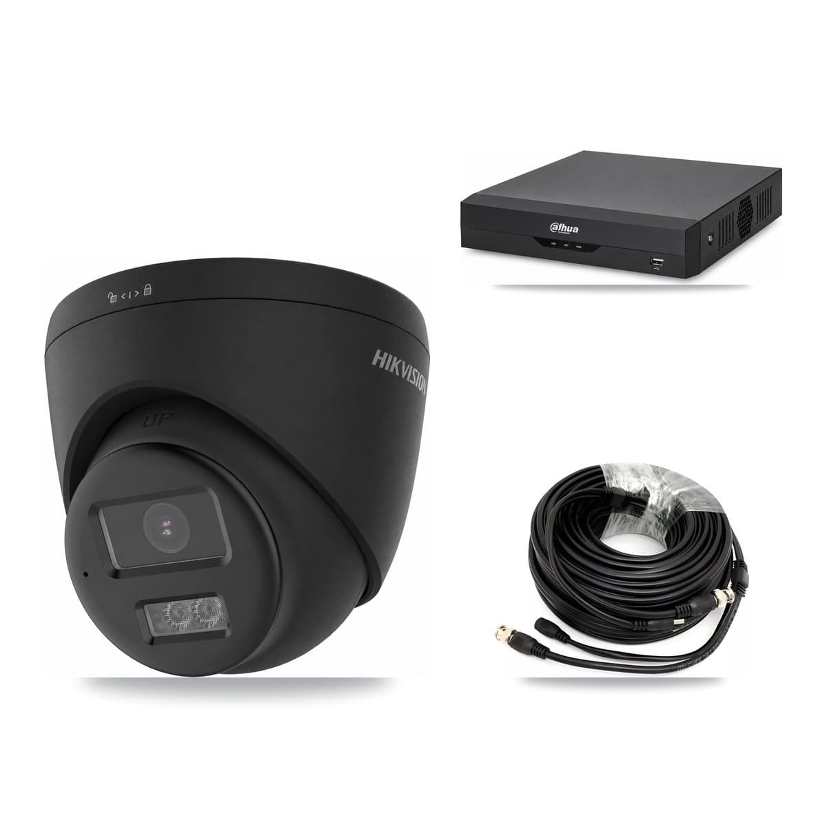 Hikvision & Dahua 4-Channel 4K CCTV Kit — 3 Black Turret Cameras + 8TB Recording