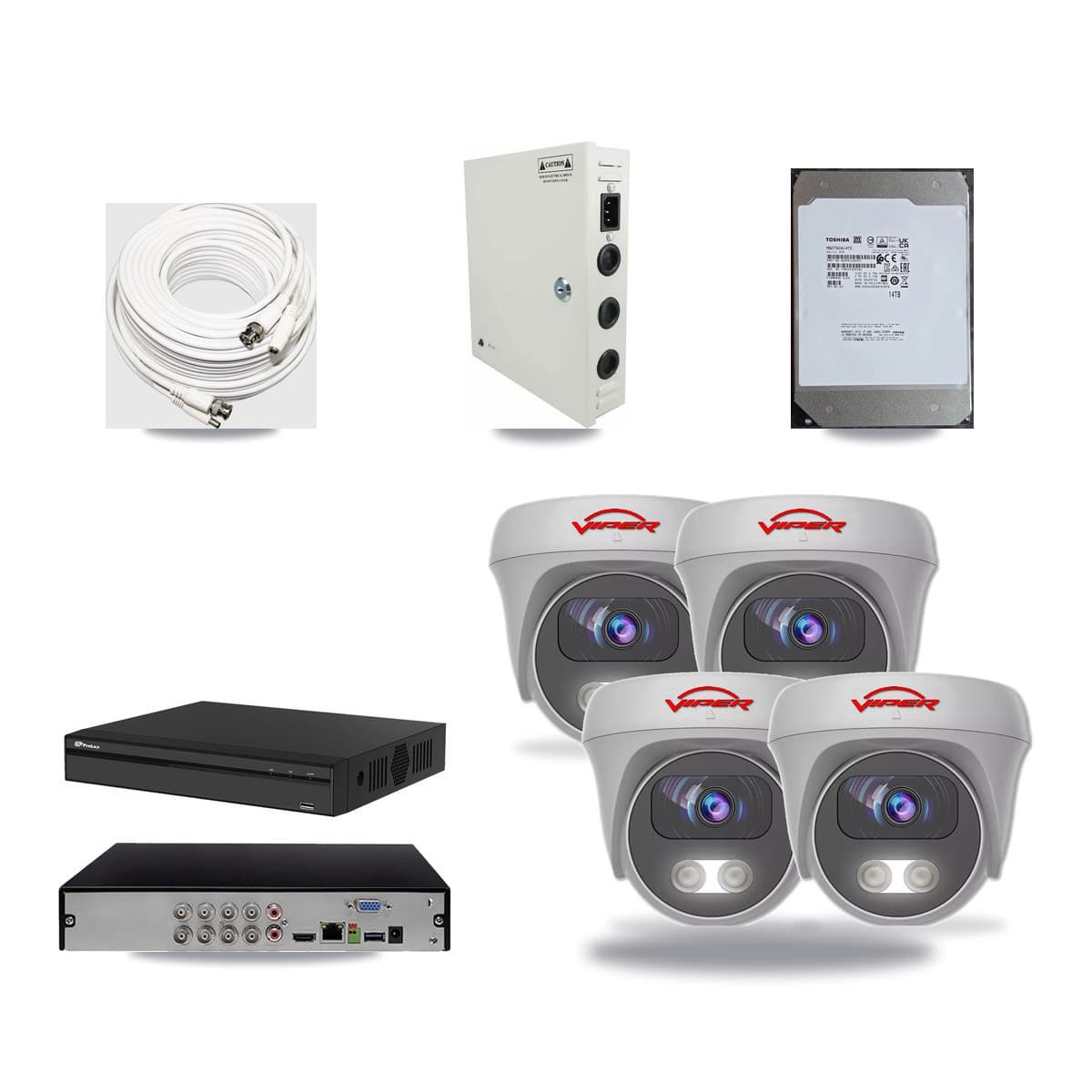 Prolux 8-channel CCTV kit: 4 cameras (4× 5MP Camera), 14TB hard drive