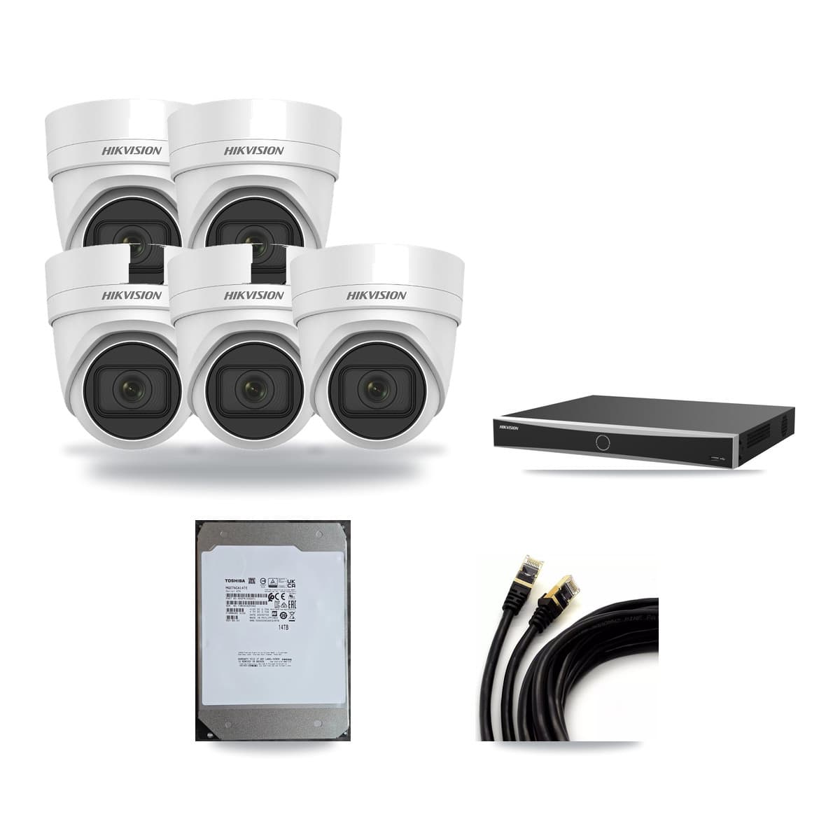 Hikvision 16-Channel 4K CCTV Kit — 5 DS-2CD2H83G0 Turret Cameras + 14TB Recording (DS-7616NXI Recorder) - Image 1