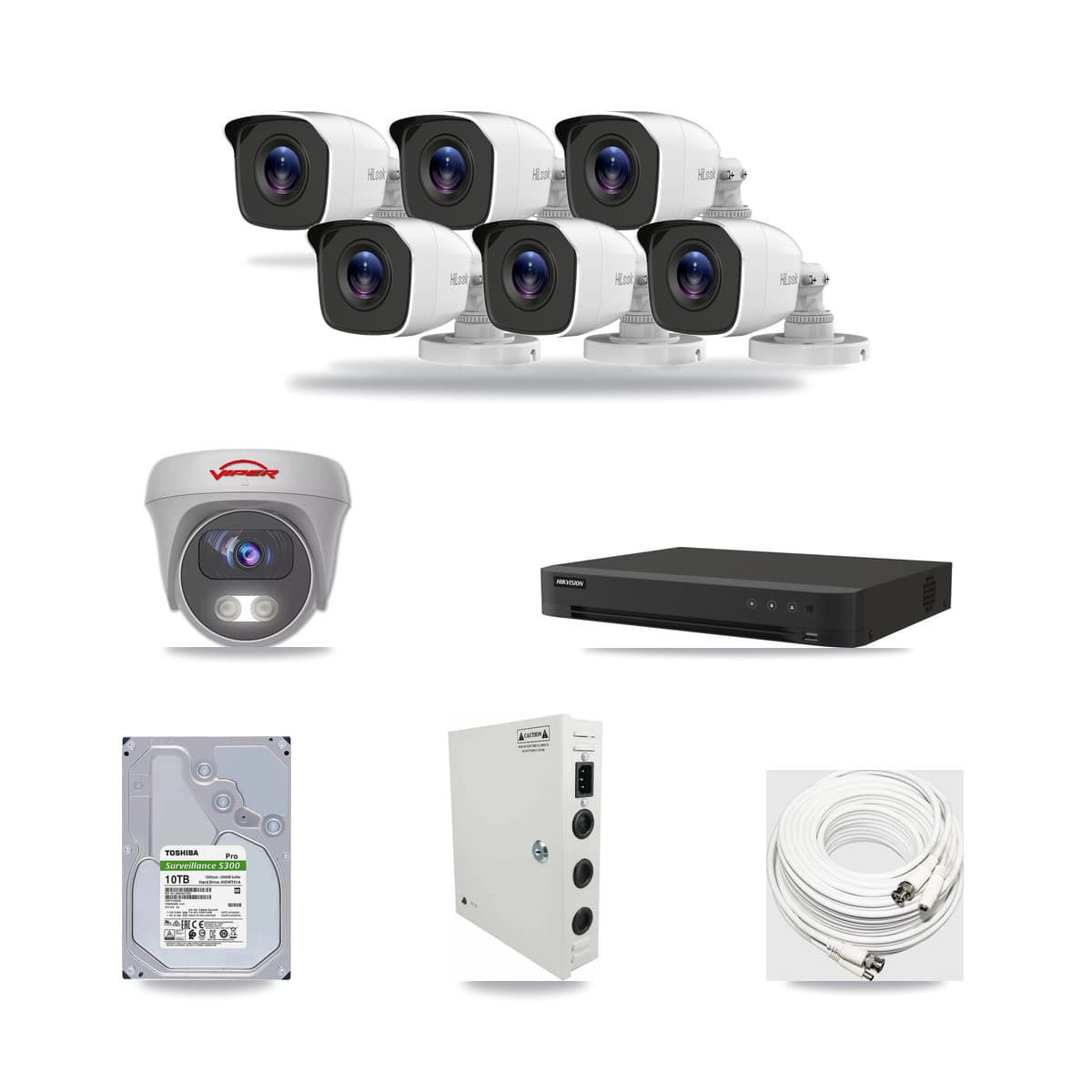 8-Channel 4MP – 5MP CCTV Kit — 6 4MP Bullet + 1 White 5MP Cameras + 10TB Recording (IDS-7208HUHI Recorder) - Image 1