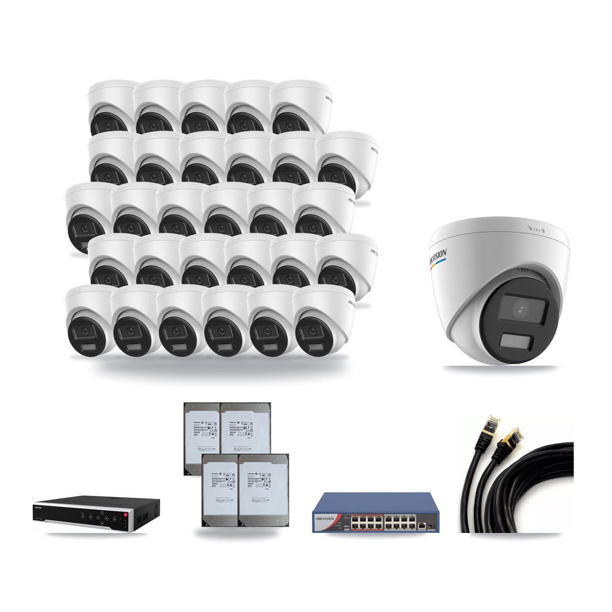 Hikvision 32-Channel 2MP – 4K CCTV Kit — 1 2MP + 29 4K Turret Cameras + 4× 14TB Recording - Image 1