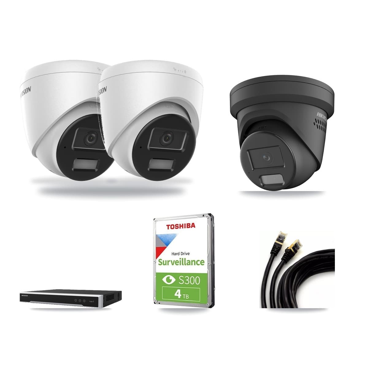 Hikvision 8-Channel 4MP CCTV Kit — 2 DS-2CD1343G2 + 1 DS-2CD2347G2 Turret Cameras + 4TB Recording - Image 1
