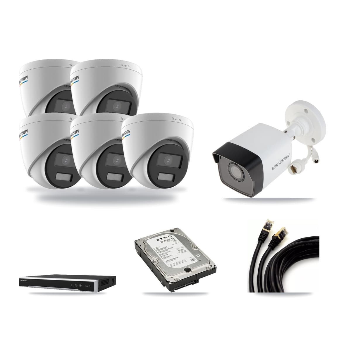 Hikvision 8-Channel 2MP – 5MP CCTV Kit — 1 5MP Bullet + 5 2MP Turret Cameras + 5TB Recording (DS-7608NI-M2 Recorder) - Image 1