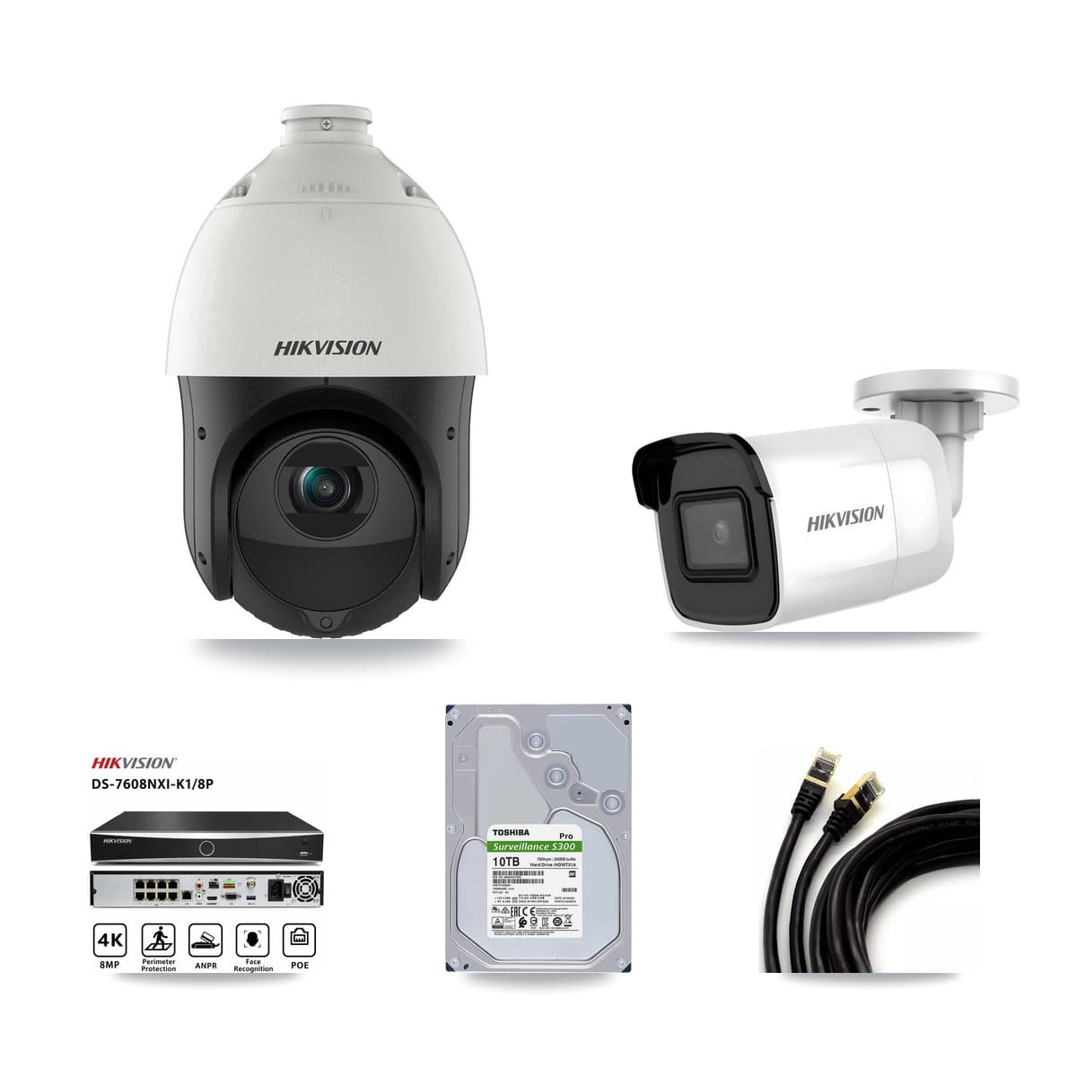 Hikvision 8-Channel 4MP – 4K CCTV Kit — 2 4K Bullet + 4 4MP PTZ Cameras + 10TB Recording - Image 1