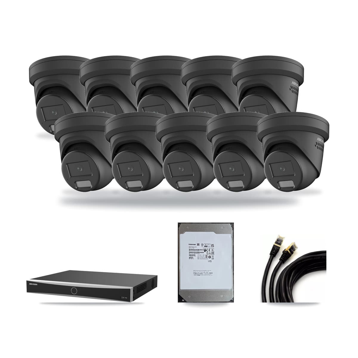Hikvision 16-Channel 4MP CCTV Kit — 10 Black Turret Cameras + 14TB Recording (DS-7616NXI Recorder) - Image 1