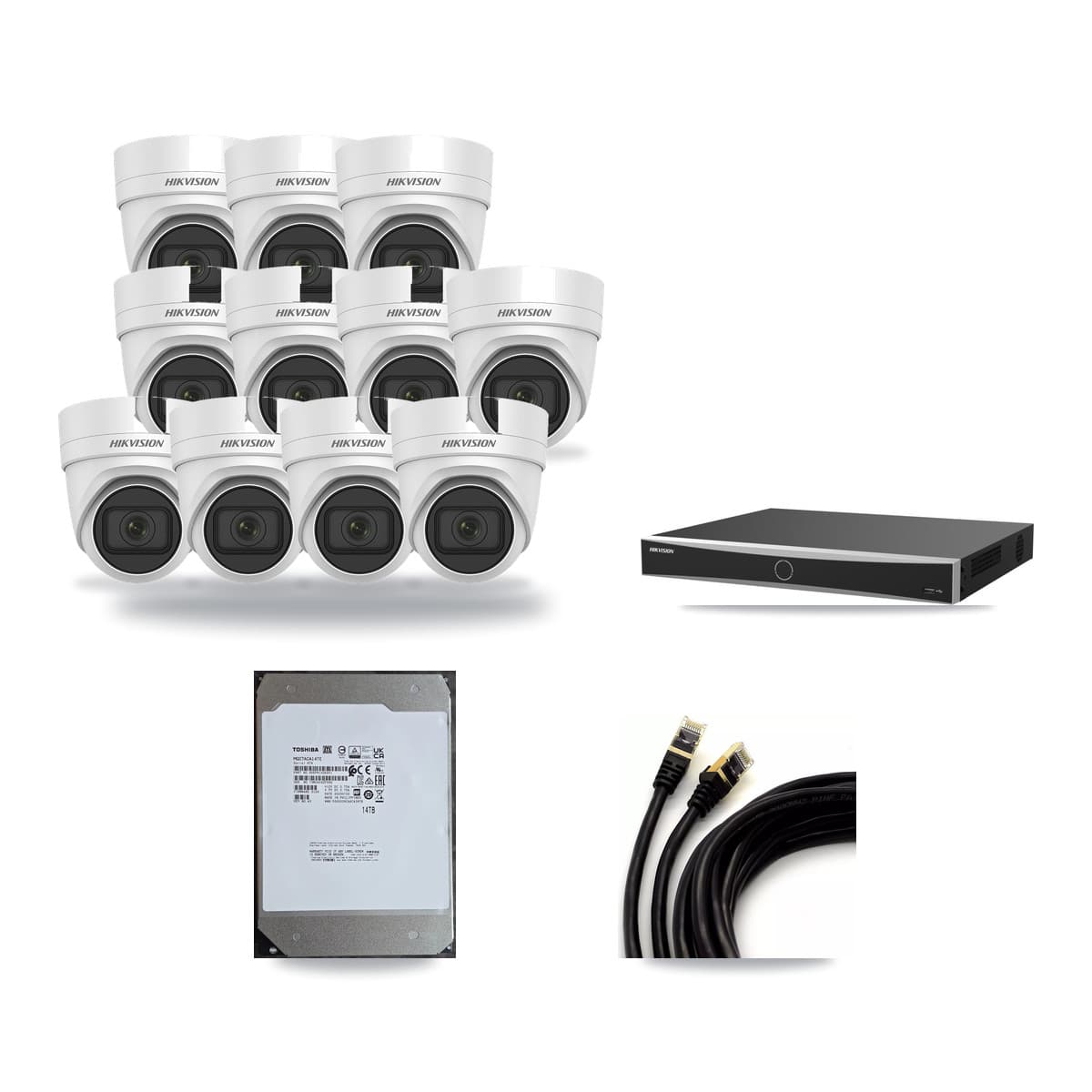 Hikvision 16-channel CCTV kit: 11 cameras (11× 4MP Turret), 14TB hard drive