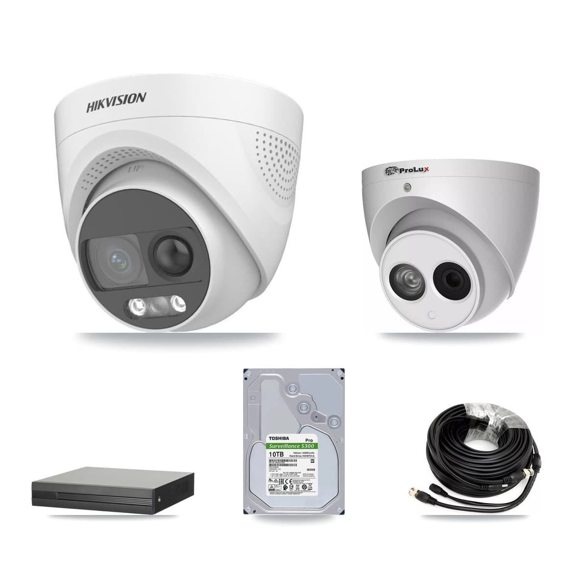 Hikvision & Prolux 8-Channel 4MP – 5MP CCTV Kit — 6 DS-2CE72KF3T 5MP + 1 PXC-612C4W-A 4MP Turret Cameras + 10TB Recording (XVR-3108HS Recorder)