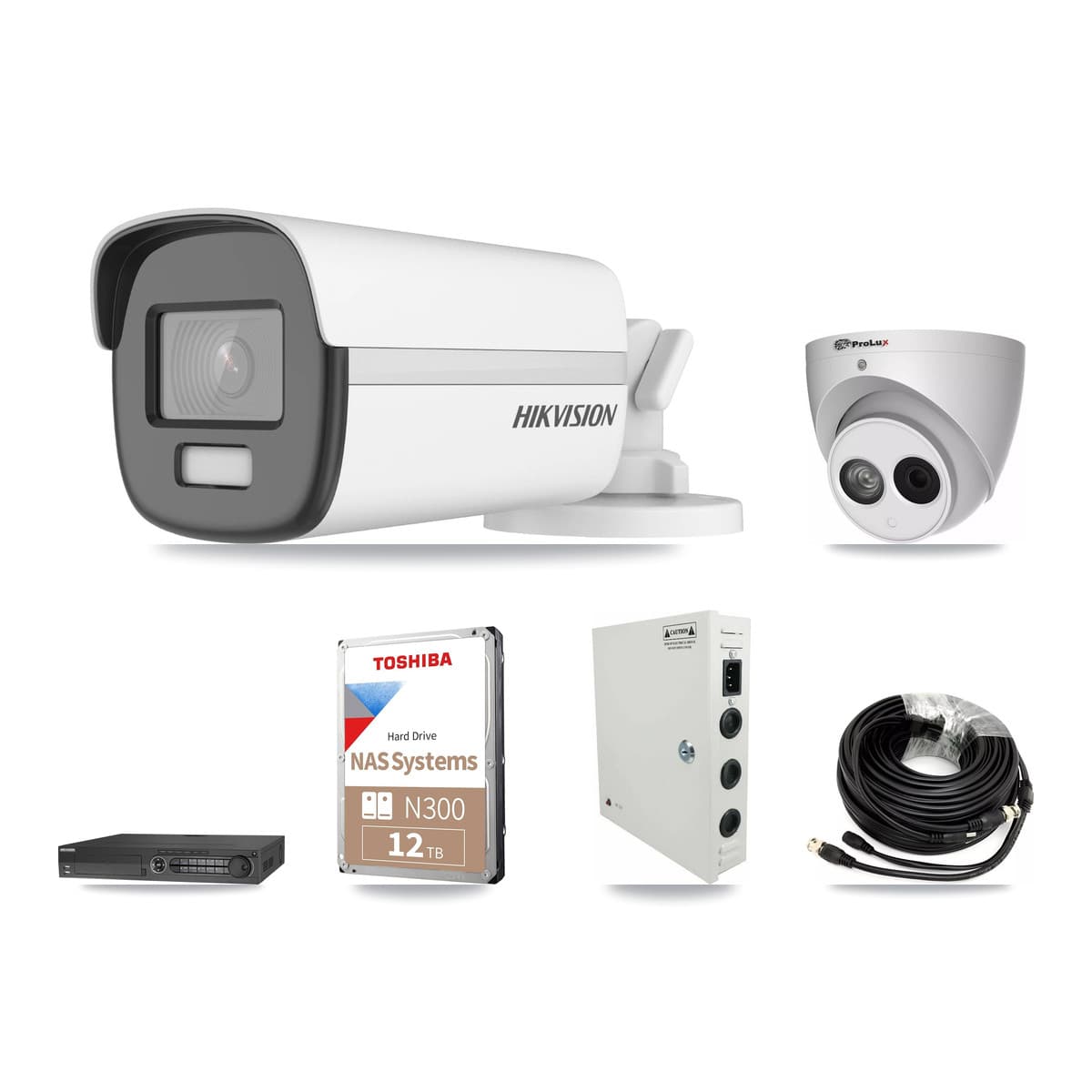 Hikvision & Prolux 32-Channel 4MP – 4K CCTV Kit — 12 4K Bullet + 12 4MP Turret Cameras + 4× 12TB Recording
