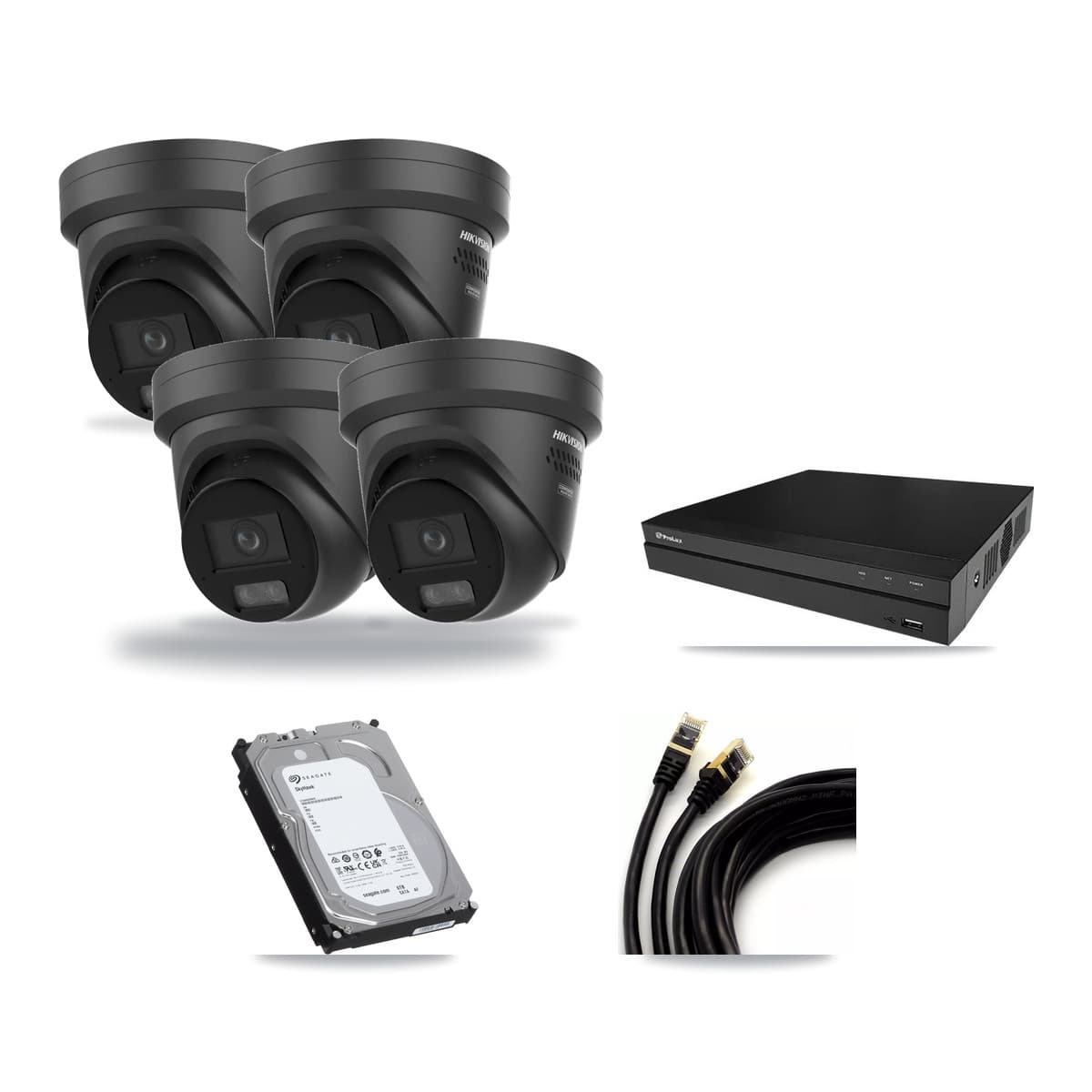 Hikvision & Prolux 8-Channel 4K CCTV Kit — 4 Black Turret Cameras + 6TB Recording - Image 1
